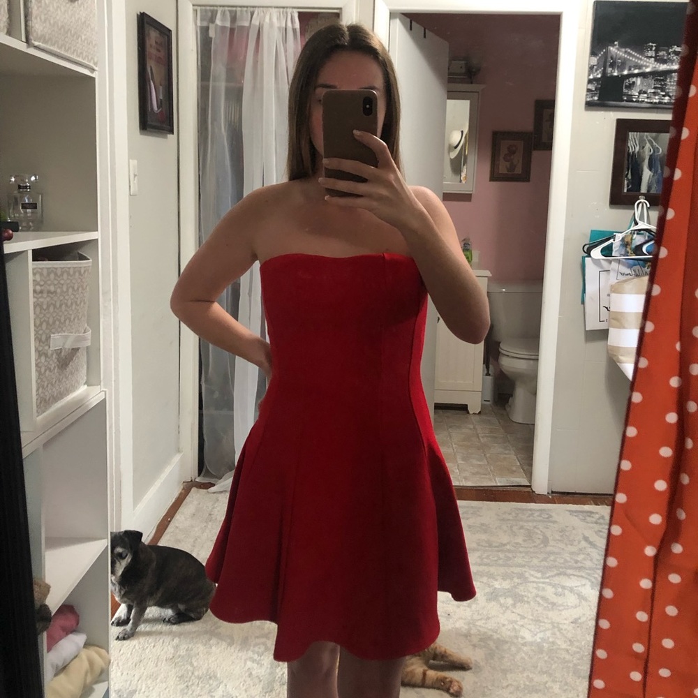 Red strapless dress